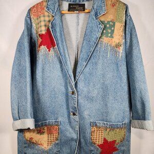 The Frontier Collection Vintage Embellished Denim Blazer Jean Jacket Size Medium